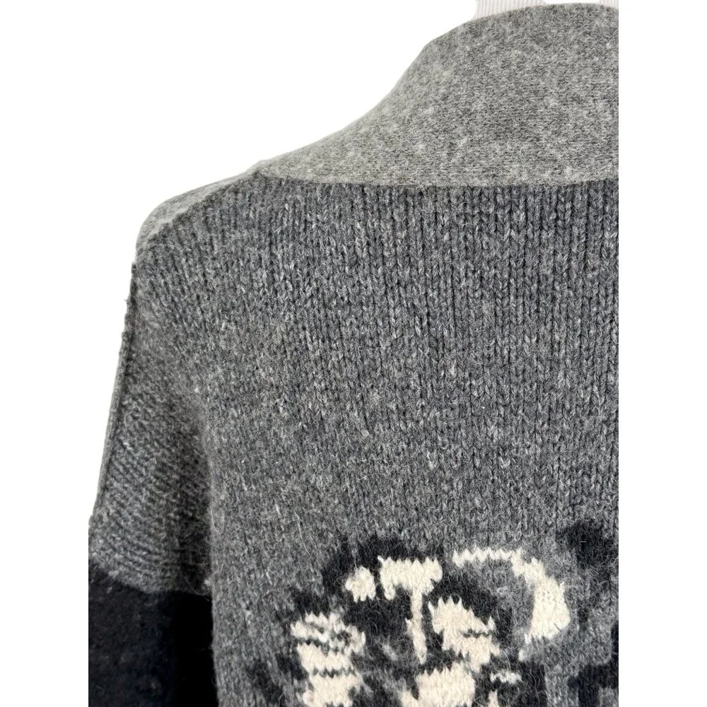 Free People Black Gray Striped Floral Knit Long Cardigan S | Boho Grunge Fairy - Picture 8 of 16